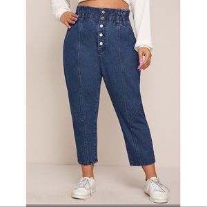 Plus button fly paper bag waist jeans